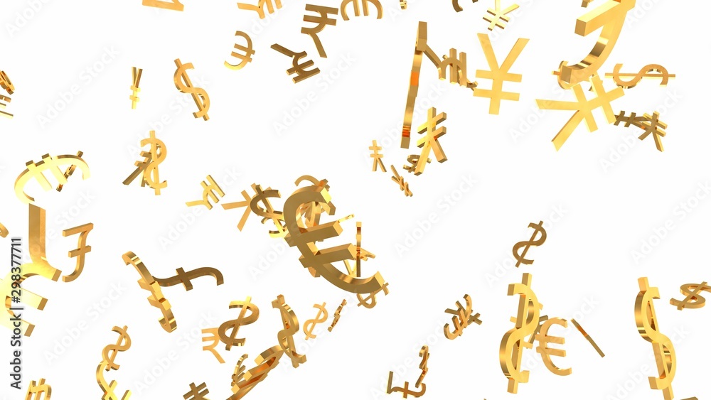 Shiny Golden World Currency Signs Falling Down in Slow Motion 3D Animation - Abstract Background Texture Shiny Golden World Currency Signs Falling Down in Slow Motion 3D Animation - Abstract Background Texture