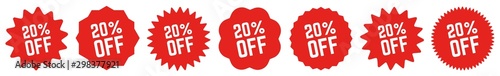 20 Percent OFF Discount Tag Red | Special Offer Icon | Sale Sticker | Deal Label | Variations