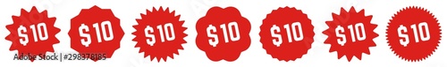 10 Price Tag Red | 10 Dollar | Special Offer Icon | Sale Sticker | Deal Label | Variations