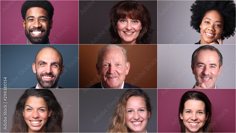 Group of 9 beautiful people in front of a background Group of 9 beautiful people in front of a background