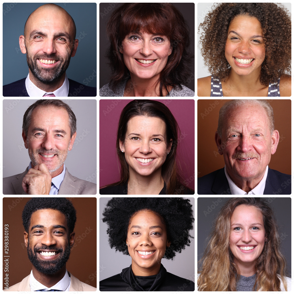 Group of 9 beautiful people in front of a background Group of 9 beautiful people in front of a background