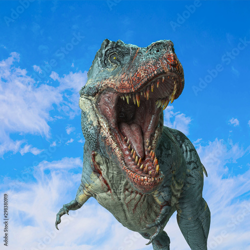 Fototapeta Naklejka Na Ścianę i Meble -  tyrannosaurus rex on blue sky
