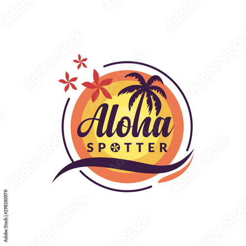 Aloha - Hawaiian colorful emblem and  illustration for T-shirt design