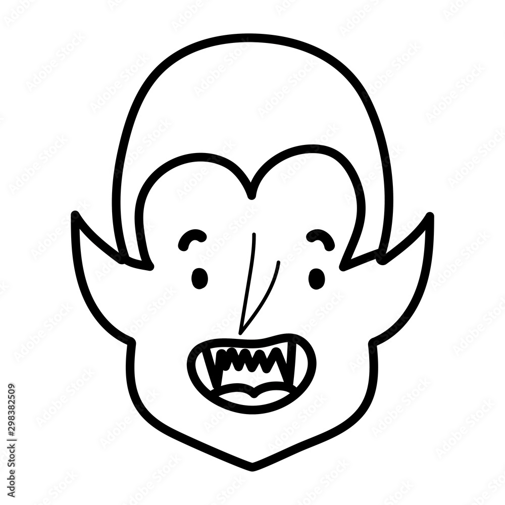 happy halloween celebration boy dracula face with teeth costume line style
