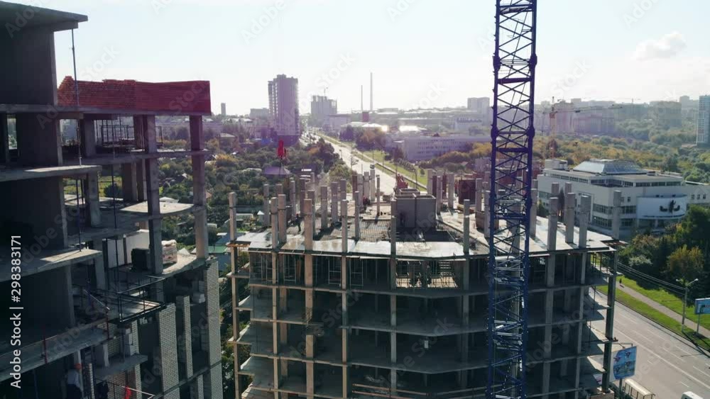 View from above of the concrete houses being built View from above of the concrete houses being built