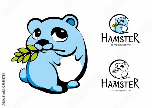 Cute cartoon hamster logo, funny animal. Vector illustration