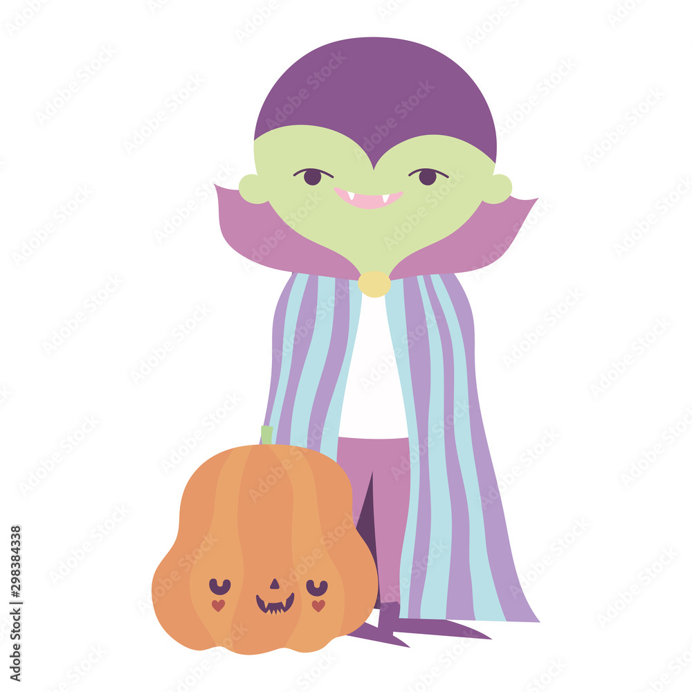 happy halloween celebration boy green monster with cape costume and pumpkin