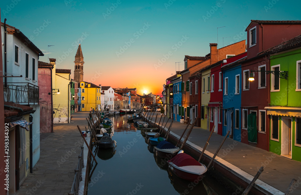 beautiful sunset over a canal in Burano ,Venice