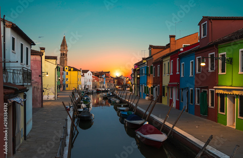 beautiful sunset over a canal in Burano ,Venice © Florincristian