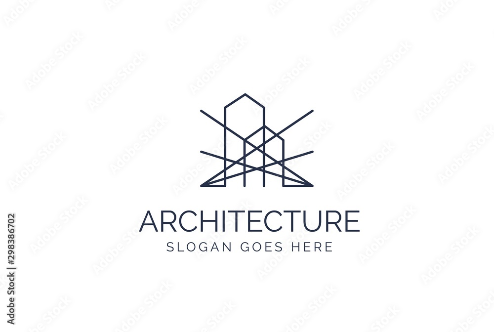 Simple modern building architecture logo design with line art skyscraper graphic Simple modern building architecture logo design with line art skyscraper graphic