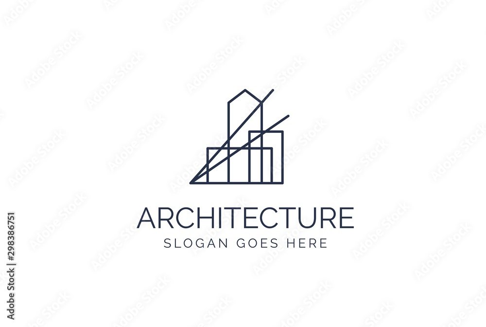 Simple modern building architecture logo design with line art skyscraper graphic Simple modern building architecture logo design with line art skyscraper graphic