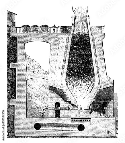 Blast Furnace, vintage illustration.