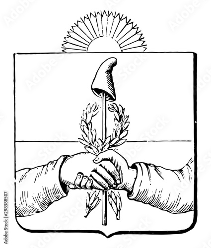 The Great Seal of the Argentine Republic is Coat of Arms, vintage engraving.