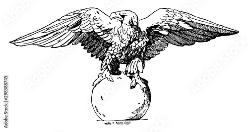 Akroter Eagle is shown at the Flora Pavillion in the Louvre in Paris, vintage engraving.