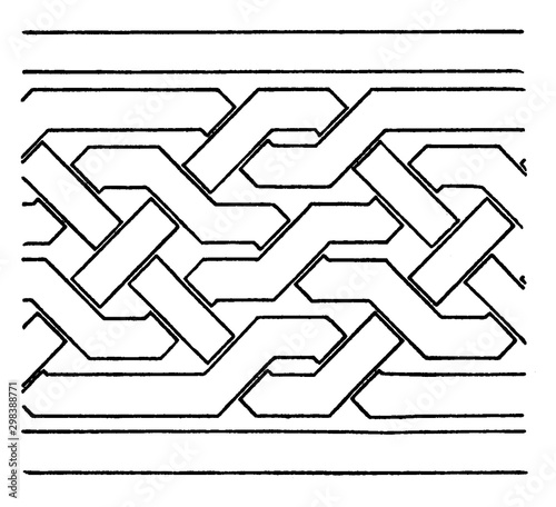 Simple Moorish Interlacement Band found in the palace of Granada, vintage engraving.