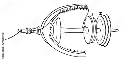 Diagram of a spindle, The spindle proper is simply the metal rod, vintage engraving.