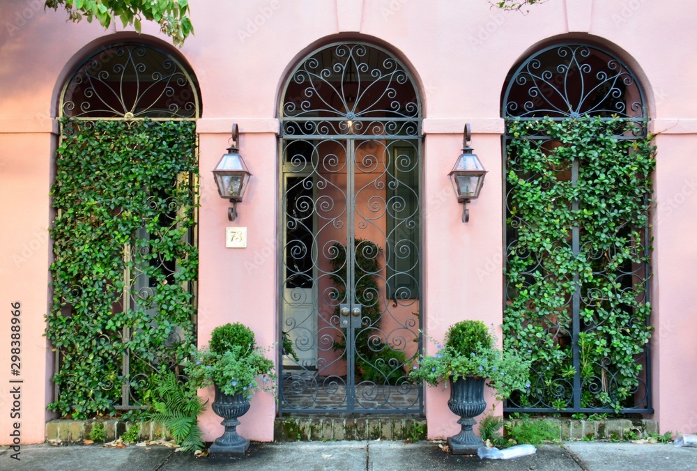 Naklejka premium Charleston, SC Window Boxes, Rainbow Row and Doors