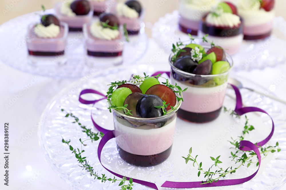 Homemade autumn glass desserts with grapes Homemade autumn glass desserts with grapes