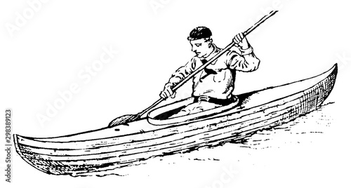 Canoeing vintage illustration.