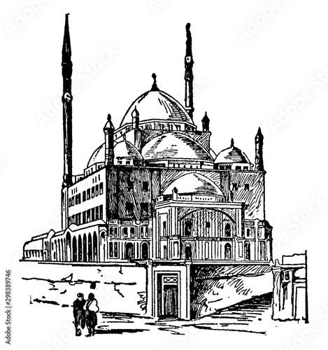 Mosque Mohammed Ali vintage illustration.