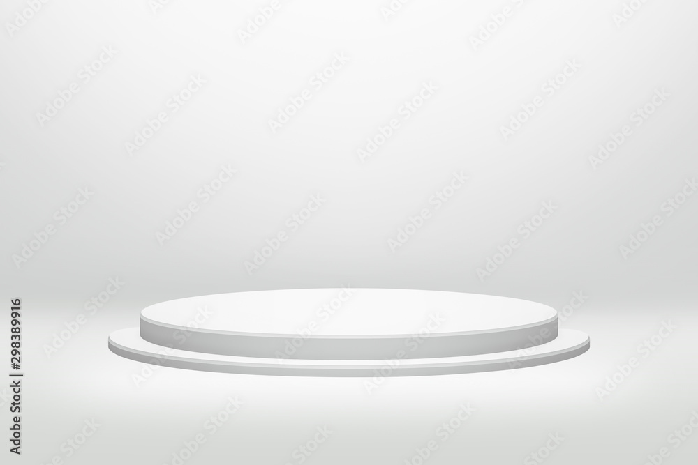 White podium stand in round shape with cylinder concept on modern room background. Empty counter shelf and product backdrops. White podium stand in round shape with cylinder concept on modern room background. Empty counter shelf and product backdrops.
