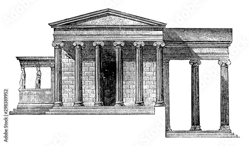 Erechtheum, the Pandrosium, vintage engraving.
