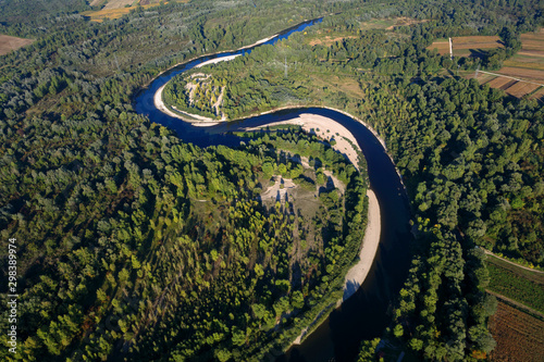 Aerial photo the Drava River in Croatia
