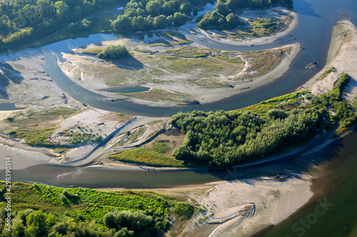 Fototapeta Naklejka Na Ścianę i Meble -  Aerial photo of gravel bars on the Drava River, Croatia