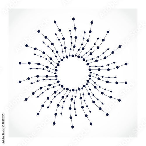 Radial halftone dots in circle form. Fireworks explosion background. Circular design element. Abstract geometric star rays. Design element for medical, treatment, cosmetic emblem