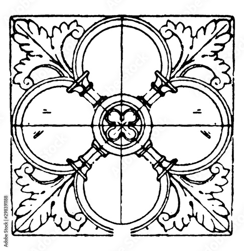 Bas-Relief Square Panel is a 12th century design, vintage engraving.