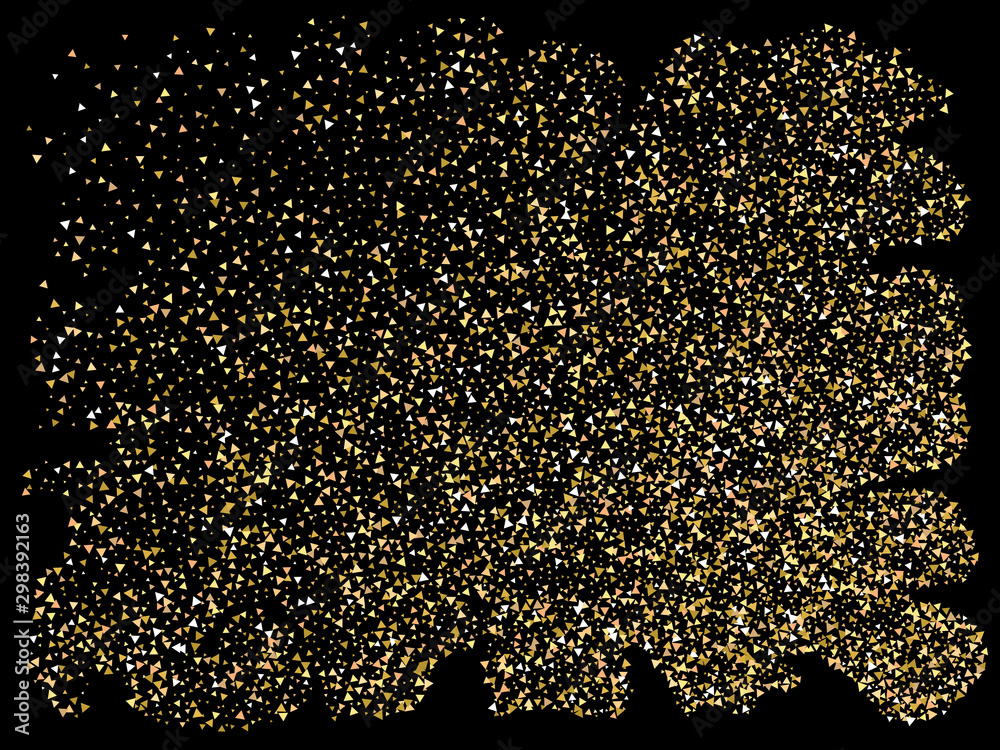 Golden confetti on black background.