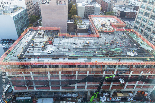 General view of construction on building in city