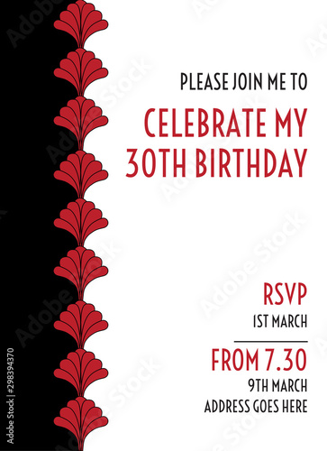 Red Folklore Style Art Deco Birthday Invitation Design