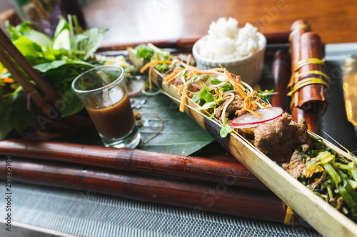 steamed meat in bamboo stick menu vietnamese