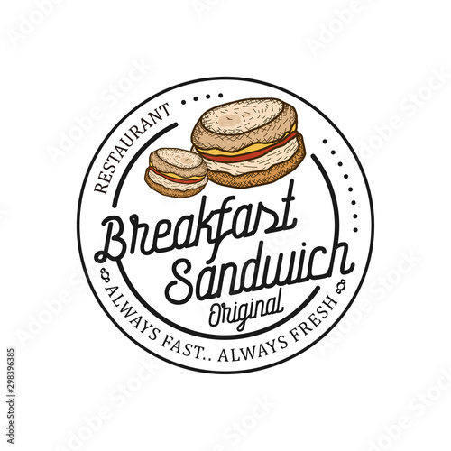 Sandwich burger fast food restaurant vintage logo design, logo vintage for label product food drink snack with sandwich element