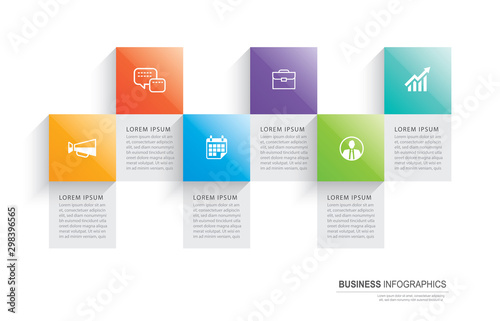 Infographics rectangle paper index with 6 data template. Vector illustration abstract background. Can be used for workflow layout, business step, banner, web design.