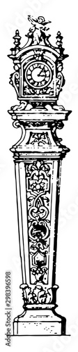 Barocco Clock-Case for protecting the interior work against dust and for giving the clock, vintage engraving.