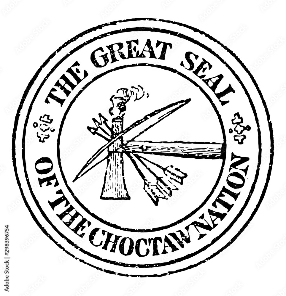 Choctaw Seal of the Choctaw Nation, vintage engraving. Stock Vector