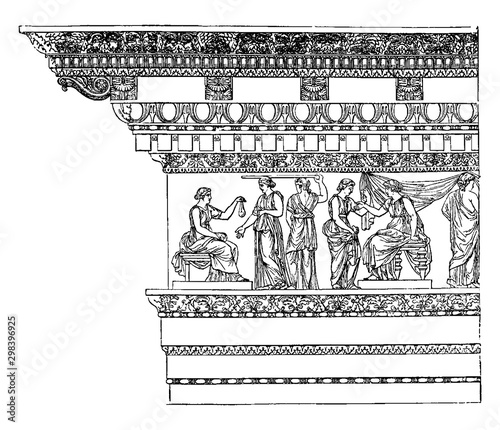 Corinthian Entablature from the Nerva at Rome, Simple styles, vintage engraving.