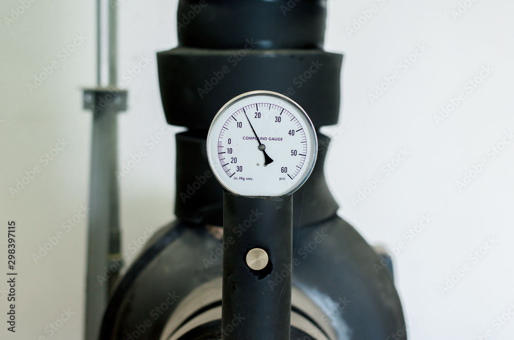Pressure gauge on condenser water pump, measuring instrument in Air cooled water chiller Pressure gauge on condenser water pump, measuring instrument in Air cooled water chiller