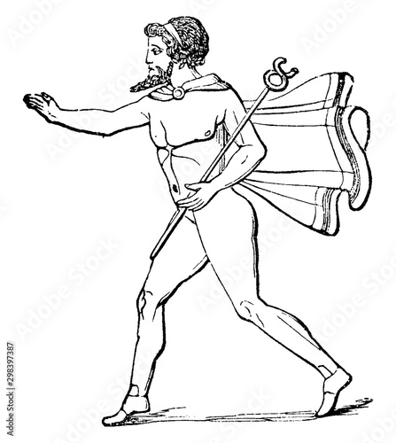 Mercury with caduceus vintage illustration.