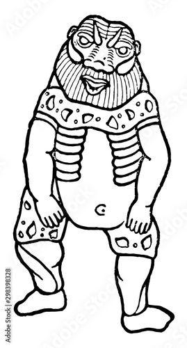 Egyptian God, Bes vintage illustration.