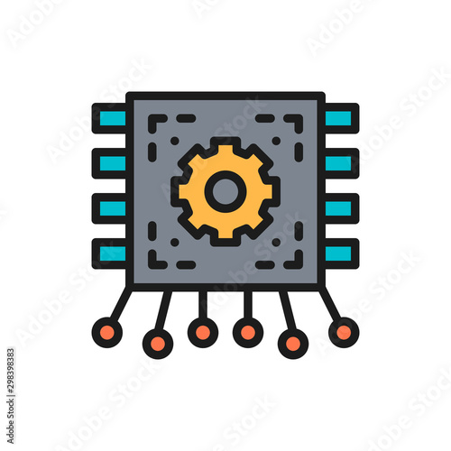 Chip, motherboard, contacts, circuit board flat color icon.