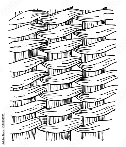 Twined Work Basket Weave,  the most intricate and also the most beautiful of all styles of weaving, vintage engraving.