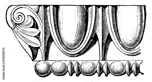 Egg-and-Dart, anchor,  vintage engraving.