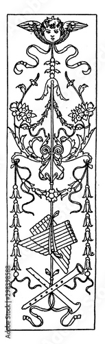 Intarsia Oblong Panel is a wood inlay design found in Bologna, vintage engraving.