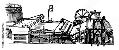 Paper Making Machine, vintage illustration.