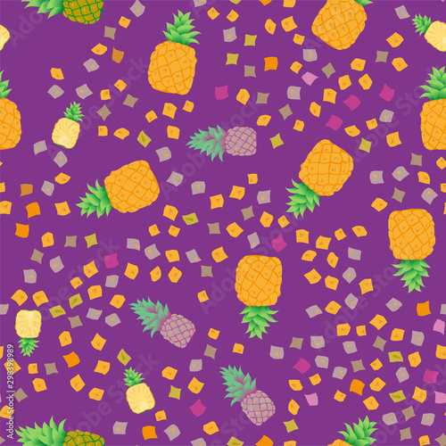 Cute seamless pattern with pineapple cut into rings and slices