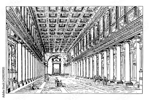 Tableau sur toile Santa Maria Maggiore, in Rome built shortly, vintage engraving.