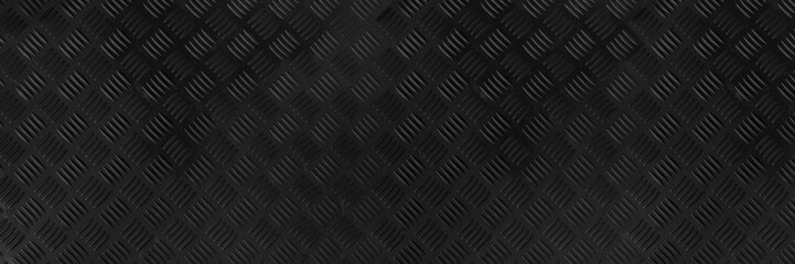 Panorama Black dark grey Checker Plate abstract floor metal stanless background stainless pattern surface. wild picture
